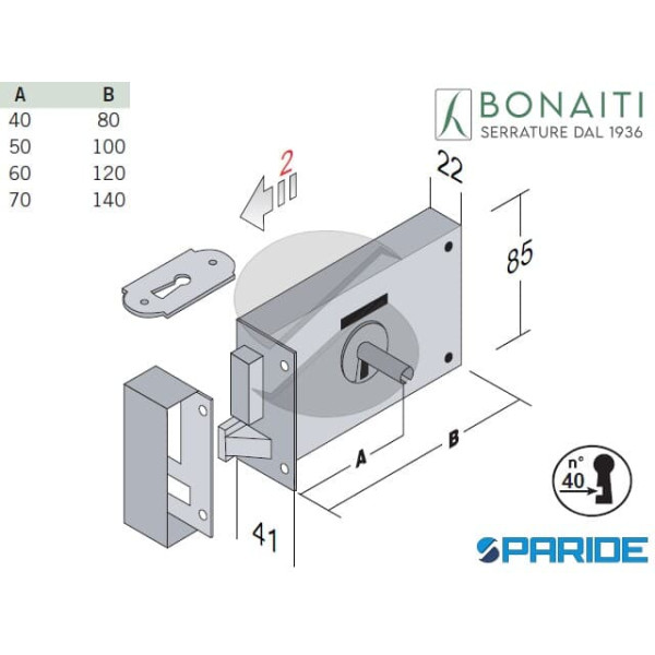 SERRATURA APPLICARE E 70 MM DX 175 BONAITI SCROCCO...