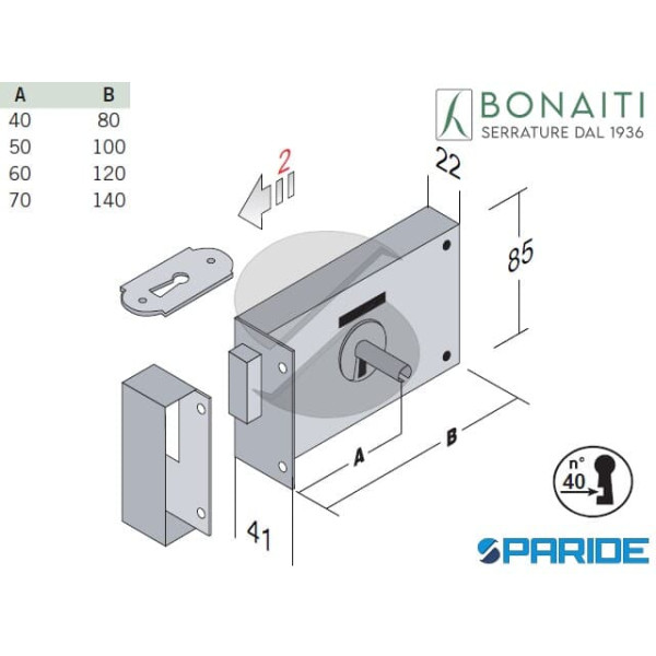 SERRATURA APPLICARE E 70 MM DX 176 BONAITI