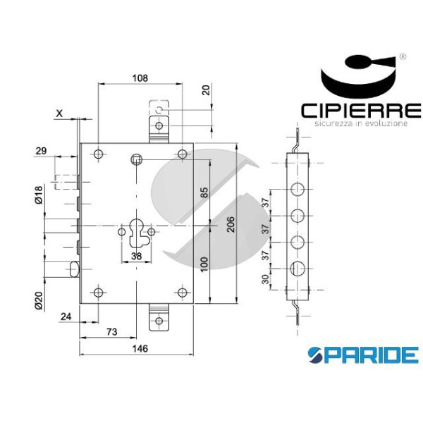 SERRATURA APPLICARE E 73 I37 SP3 SL137\70\AB CIPIERRE SOFTLOCK TRIPLICE AD INGRANAGGI