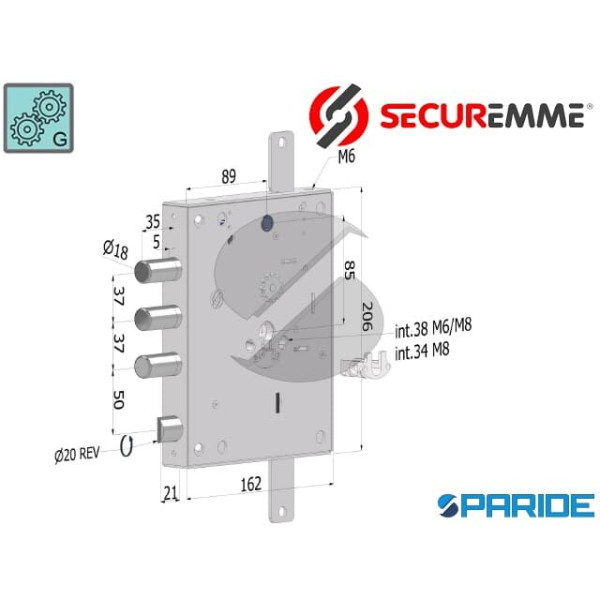 SERRATURA APPLICARE E 90 I37 SP5 BASIC GEAR 265 TR...