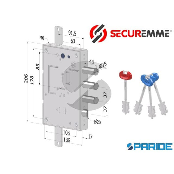 SERRATURA APPLICARE SECURMAP E 63 I28 SP3 240 TRIP...