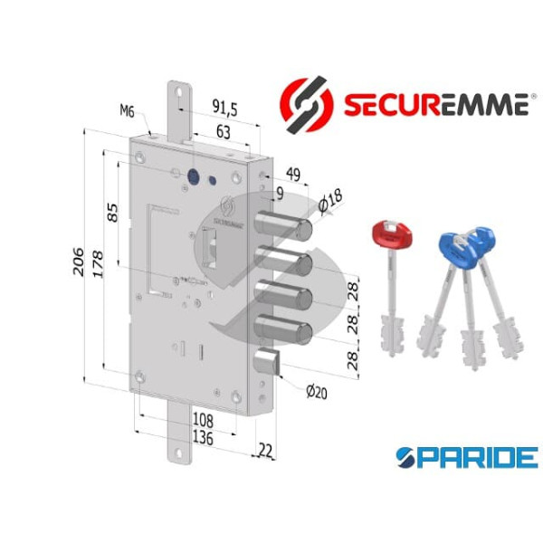 SERRATURA APPLICARE SECURMAP E 63 I28 SP9 240 TRIP...