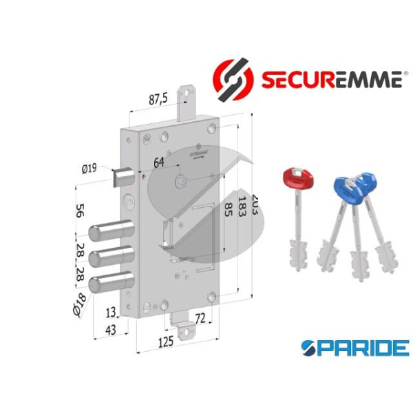 SERRATURA APPLICARE SECURMAP E 64 I28 SP13 140C TR...