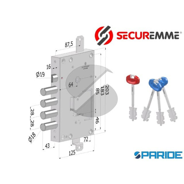 SERRATURA APPLICARE SECURMAP E 64 I28 SP3 140C TRI...