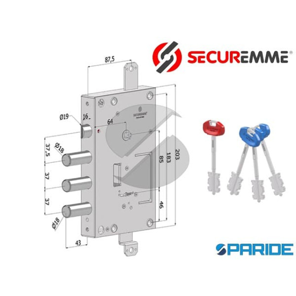 SERRATURA APPLICARE SECURMAP E 64 I37 SP3 140C TRI...
