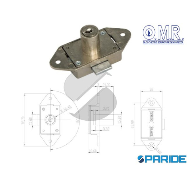 SERRATURA ASTE ROTANTI D 16 MM L 21 MM DESTRA OMR ...