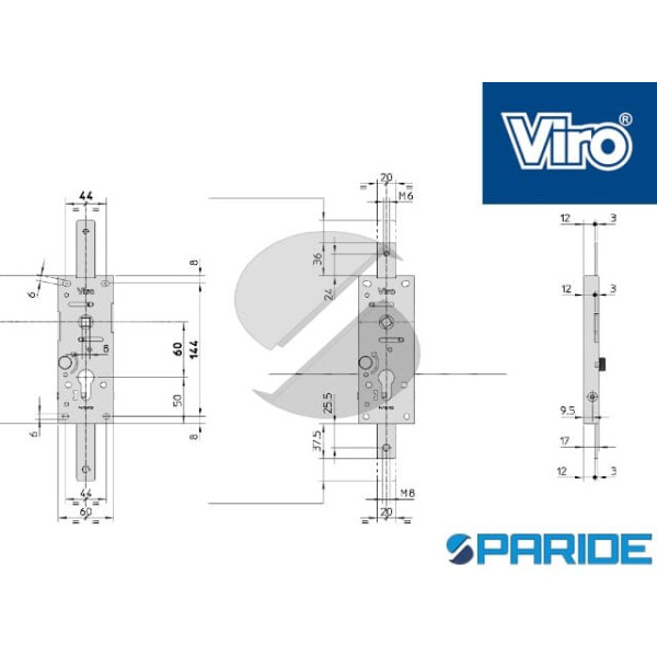 SERRATURA BASCULANTE 182522V VIRO I 60 MM CILINDRO EUROPEO