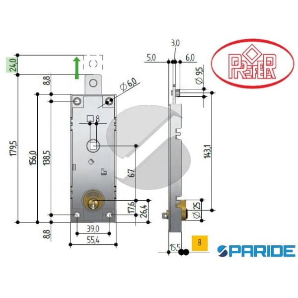 SERRATURA BASCULANTE B511 5,5 CON CILINDRO TONDO PREFER