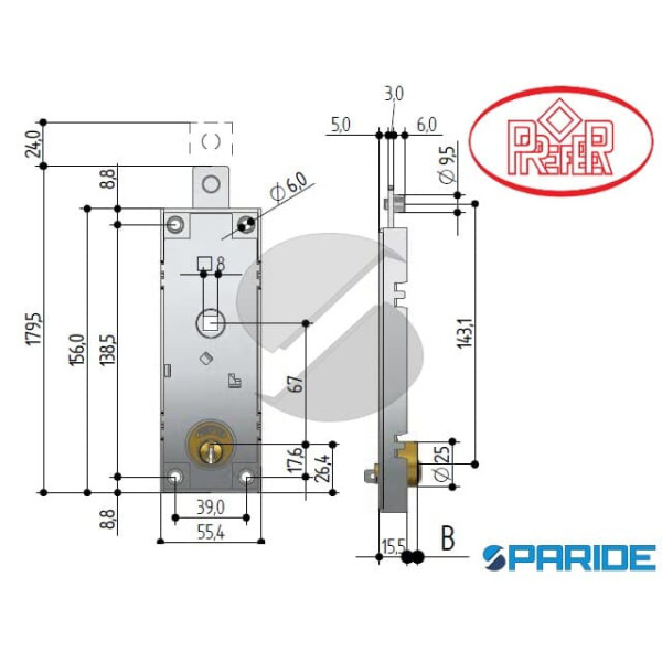 SERRATURA BASCULANTE B551 5,5 CON CILINDRO TONDO PREFER