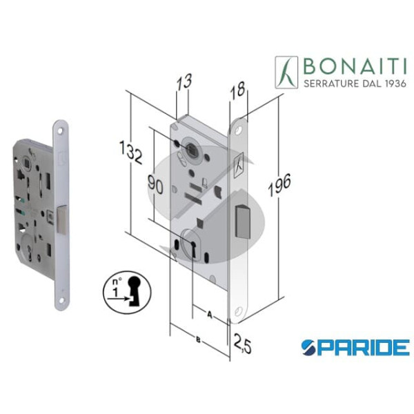 SERRATURA BONAITI E 50 A85 BITTER NG CROMO OPACO F...