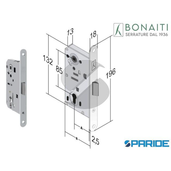 SERRATURA BONAITI E 50 A89 BITTER NG CILINDRO CROM...