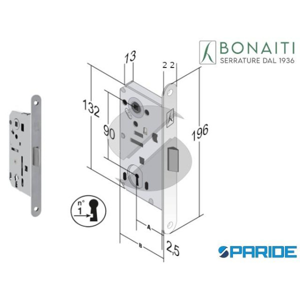 SERRATURA BONAITI E 50 T70 B BITTER CROMO OPACO F ...