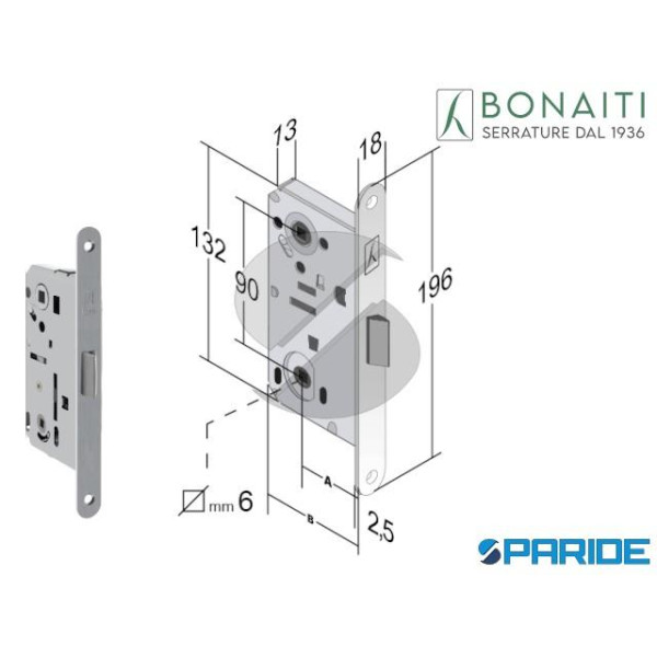 SERRATURA BONAITI WC E 50 T61 B BITTER CROMO OPACO...