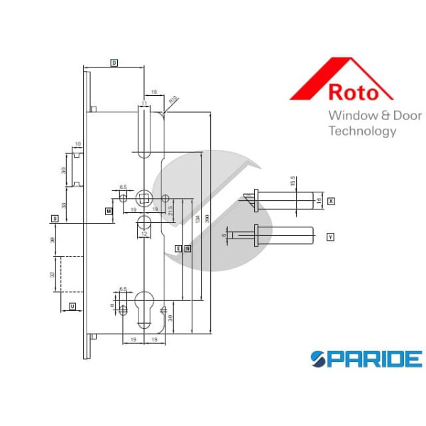 SERRATURA C500 E 55 F 16 I85 492094 ROTO 4 NOTTOLINI SCROCCO CATENACCIO PROLUNGABILE