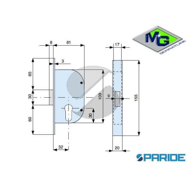 SERRATURA CANCELLO E 32 128320000 MG INFILARE CON CILINDRO EUROPEO