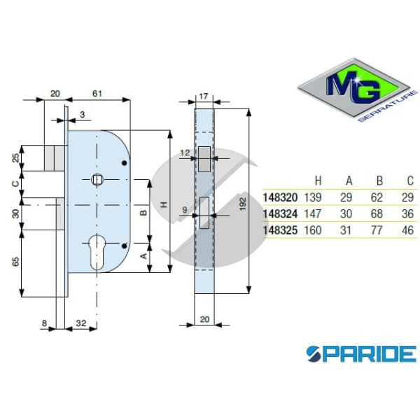 SERRATURA CANCELLO E 32 148324000 MG INFILARE CON CILINDRO EUROPEO