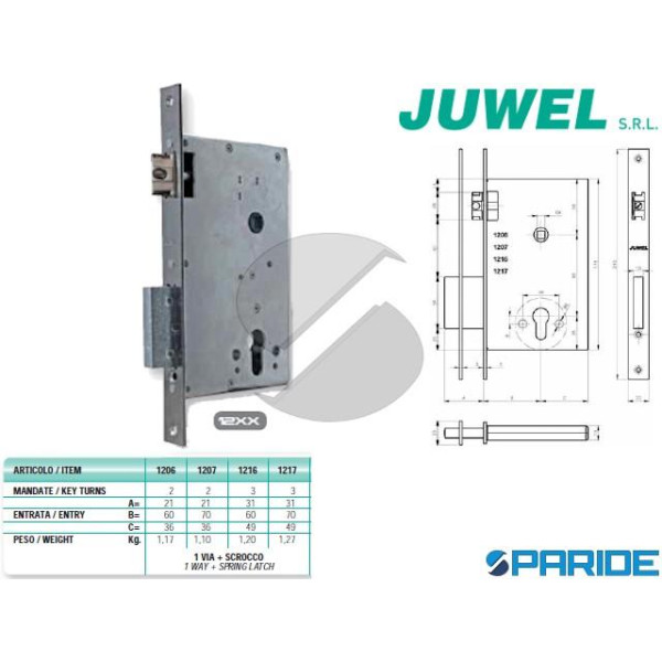 SERRATURA CILINDRO E 70 1217 JUWEL INFILARE 3 MAND...