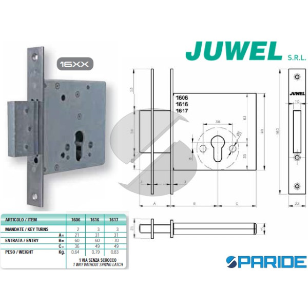 SERRATURA CILINDRO E 70 1617 JUWEL INFILARE 3 MAND...