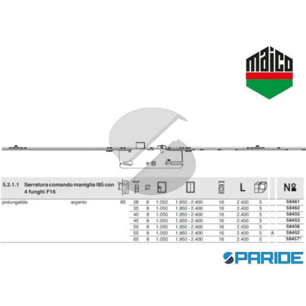 SERRATURA COMANDO MANIGLIA E 28 F16 58461 MAICO