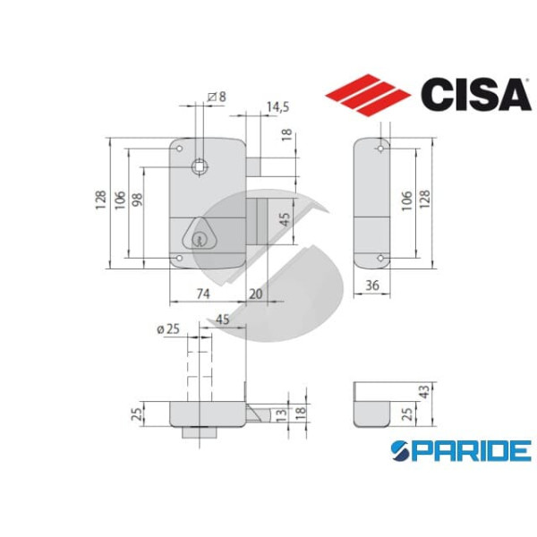 SERRATURA DA APPLICARE E 45 50211 A CILINDRO DESTRA CISA