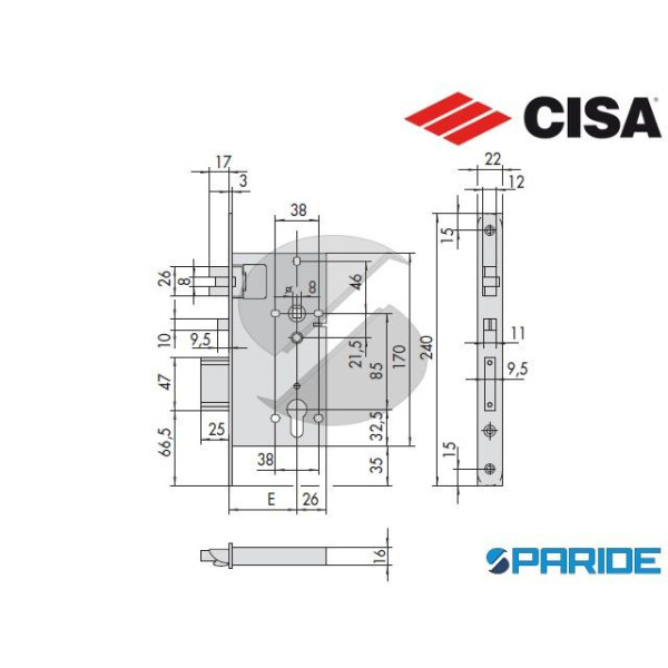 SERRATURA DA INFILARE E 60 52840 CISA A CILINDRO HEAVY DUTY