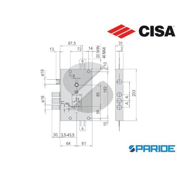 SERRATURA DOPPIA MAPPA E 64 57515 PQ I28 CISA SP 13,5 TRIPLICE CHIUSURA