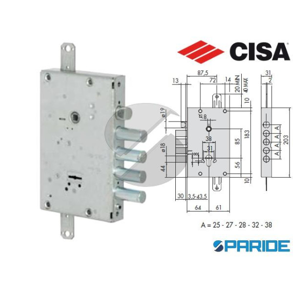 SERRATURA DOPPIA MAPPA E 64 57665 48 A I28 CISA 5 ...