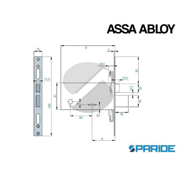 SERRATURA DOPPIA MAPPA E 90 F6893R ASSA ABLOY 3 PUNTI CHIUSURA PER PORTE IN ALLUMINIO