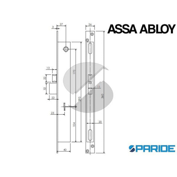 SERRATURA DOPPIA MAPPA E23-27 F6603 ASSA ABLOY MONTANTE SCROCCO E CATENACCIO