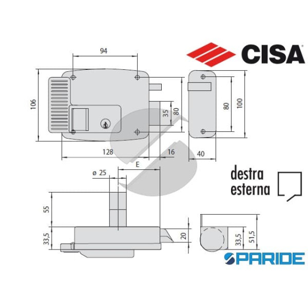 SERRATURA ELETTRICA E 70 11921 N7 DESTRA CISA APERTURA ESTERNA