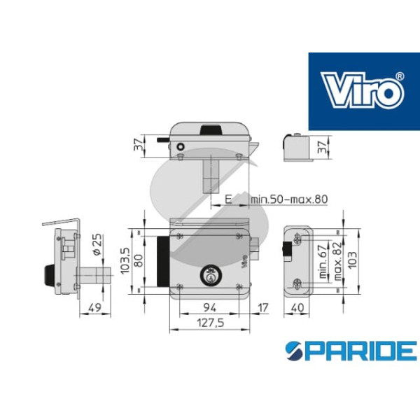 SERRATURA ELETTRICA V05 17992 794 VIRO DESTRA ENTRATA REGOLABILE 50-80 MM 179927941