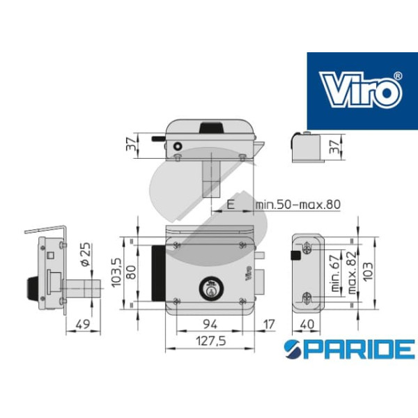 SERRATURA ELETTRICA V97 DX 8992.1 VIRO ENTRATA REGOLABILE 50-80 MM
