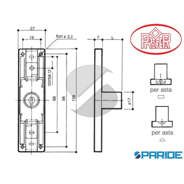 SERRATURA FB01 PER ANTE BATTENTI PREFER L 21