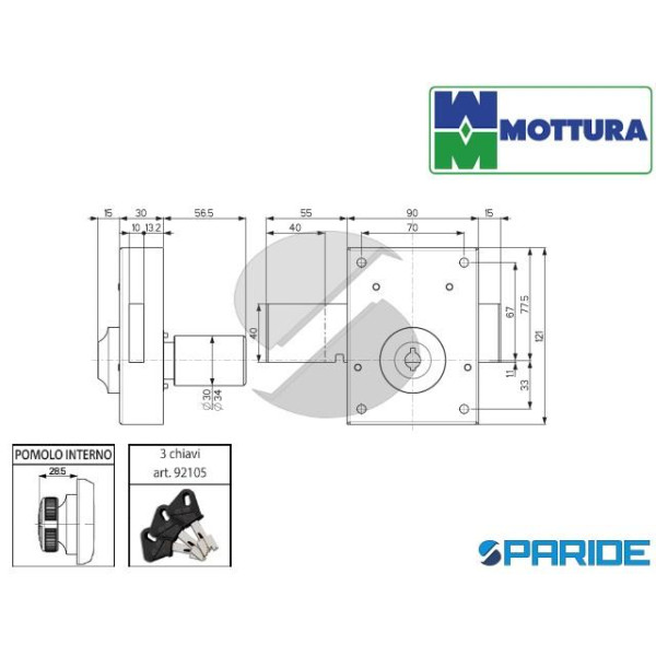 SERRATURA FERROGLIETTO E 45 L 60 120 34353V600E CON CILINDRO POMPA LATERALE MOTTURA