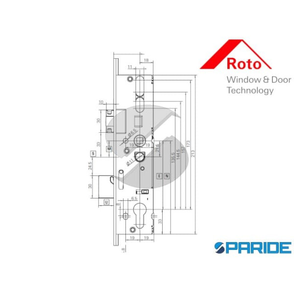SERRATURA H650 E 45 I 92 MM 2003426 ROTO COMANDO MANIGLIA PROLUNGABILE
