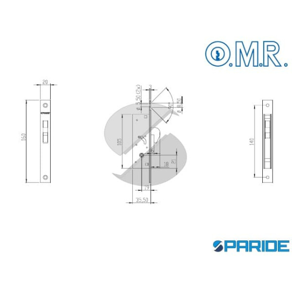 SERRATURA INFILARE 100875 OMR CATENACCIO A GANCIO CON CHIAVE A SPILLO PER MONTANTE