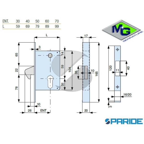 SERRATURA INFILARE E 30 555300AL0 MG GANCIO SPORGENTE