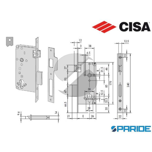 SERRATURA INFILARE E 35 5C611 CISA B QUADRO CILIND...