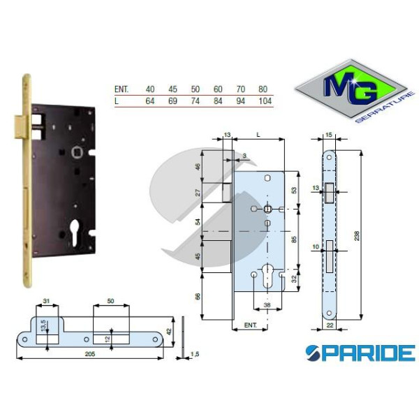 SERRATURA INFILARE E 40 740401AL1 MG B TONDO OTTON...
