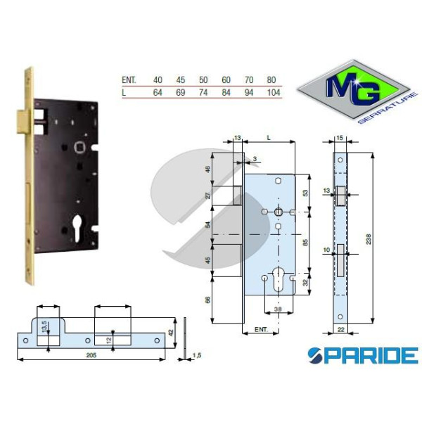 SERRATURA INFILARE E 40 740402AL1 MG B QUADRO OTTO...