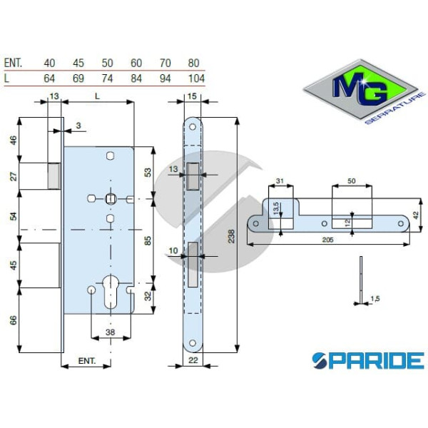 SERRATURA INFILARE E 45 740451AL1 MG B TONDO OTTONE
