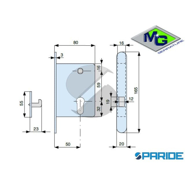 SERRATURA INFILARE E 50 558500LV1 MG OTTONE PER PORTE SCORREVOLI