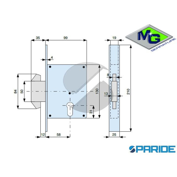 SERRATURA INFILARE E 58 561580000 MG CON GANCIO PER CANCELLI SCORREVOLI