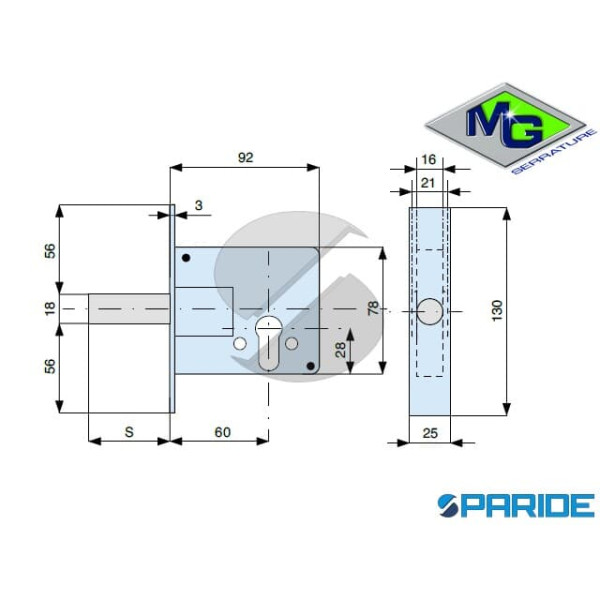 SERRATURA INFILARE E 60 273600000 MG PERNO SPORGENTE