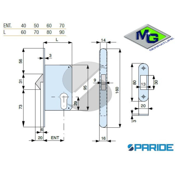 SERRATURA INFILARE E 60 552601AL0 MG GANCIO RIENTRANTE