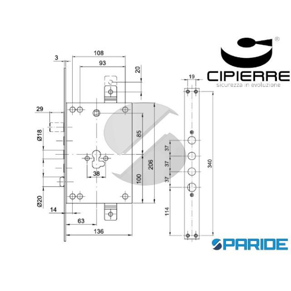 SERRATURA INFILARE E 63 I37 SL137\60\I CIPIERRE SOFTLOCK TRIPLICE AD INGRANAGGI