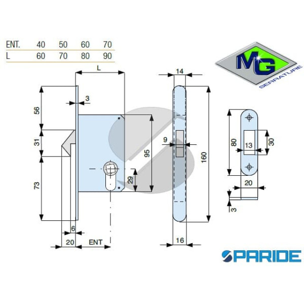 SERRATURA INFILARE E 70 553701AL0 MG GANCIO RIENTRANTE PER SCORREVOLI