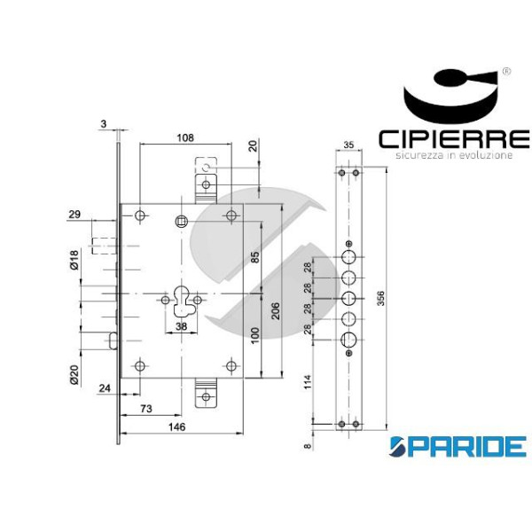 SERRATURA INFILARE E 73 I28 SL128\70\AB\I CIPIERRE SOFTLOCK TRIPLICE AD INGRANAGGI