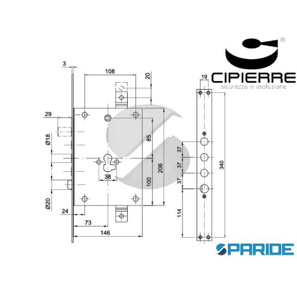 SERRATURA INFILARE E 73 I37 SL137\70\I CIPIERRE SOFTLOCK TRIPLICE AD INGRANAGGI