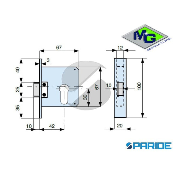 SERRATURA INFILARE PORTE VETRO 544420LV0 MG OTTONE LUCIDO